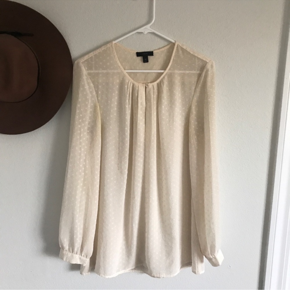 J. Crew Tall Long Sleeved Cream Swiss Dot Blouse - Size 8 Tall